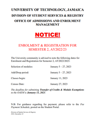 Enrolment Sem 2 - AY2022