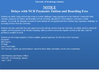ADVISORY: Delays with NCB Payments - Tuition & Boarding Fees
